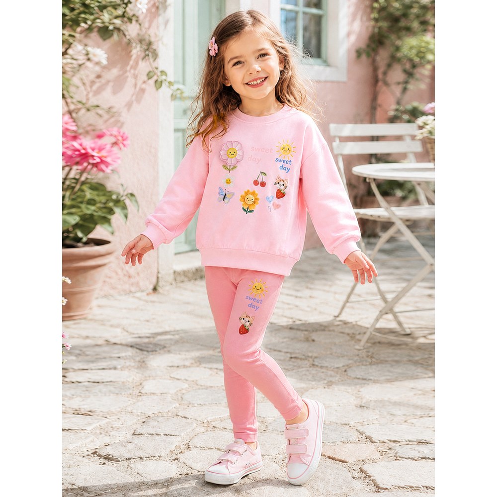 Baby Kids Girls Cartoon Pattern Long Sleeves Sweatshirt and Pants 2-piece Clothing Set
