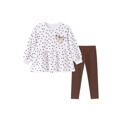 Baby Kids Girls Dots Pattern Long Sleeves Top and Solid Color Pants 2-piece Clothing Set