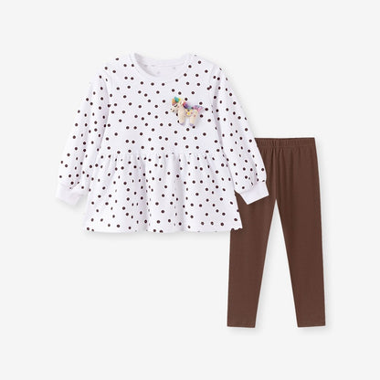 Baby Kids Girls Dots Pattern Long Sleeves Top and Solid Color Pants 2-piece Clothing Set