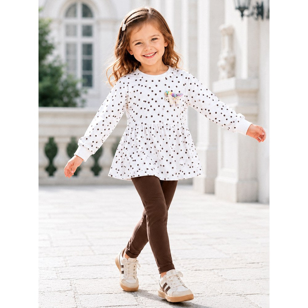 Baby Kids Girls Dots Pattern Long Sleeves Top and Solid Color Pants 2-piece Clothing Set
