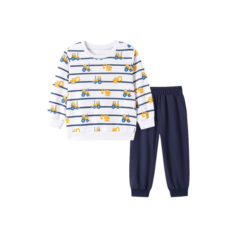 Baby Kids Boys Cartoon Pattern Long Sleeves Top and Solid Color Pants 2-piece Clothing Set