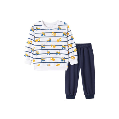 Baby Kids Boys Cartoon Pattern Long Sleeves Top and Solid Color Pants 2-piece Clothing Set