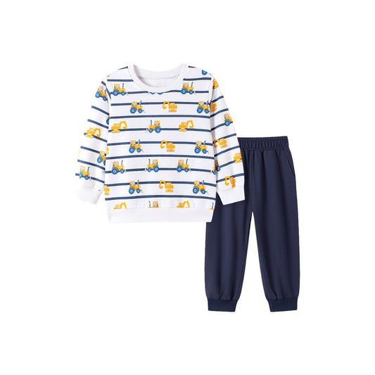 Baby Kids Boys Cartoon Pattern Long Sleeves Top and Solid Color Pants 2-piece Clothing Set