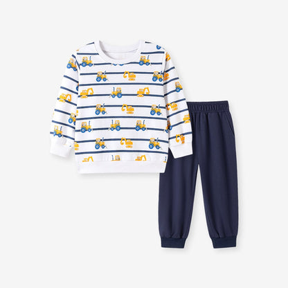 Baby Kids Boys Cartoon Pattern Long Sleeves Top and Solid Color Pants 2-piece Clothing Set