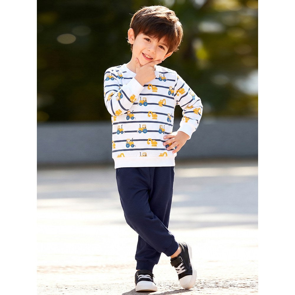Baby Kids Boys Cartoon Pattern Long Sleeves Top and Solid Color Pants 2-piece Clothing Set
