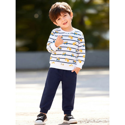 Baby Kids Boys Cartoon Pattern Long Sleeves Top and Solid Color Pants 2-piece Clothing Set