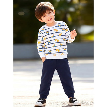 Baby Kids Boys Cartoon Pattern Long Sleeves Top and Solid Color Pants 2-piece Clothing Set