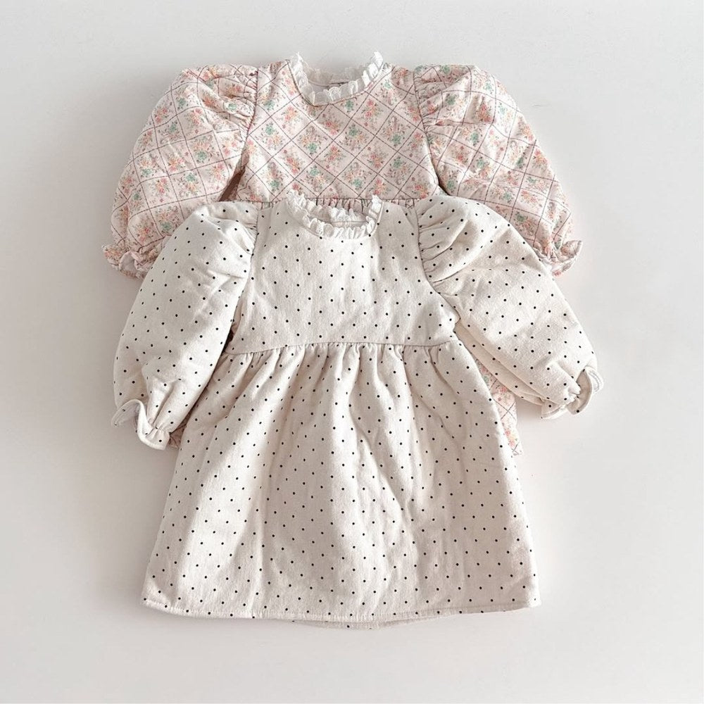 Girls Polka Dot Thick Quilted Dress
