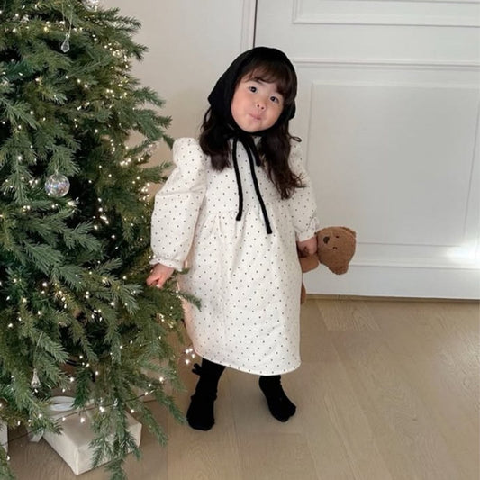 Girls Polka Dot Thick Quilted Dress
