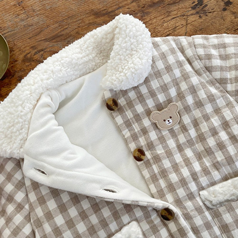 Baby Long Sleeves Plaid Fleece-Lined Rompers