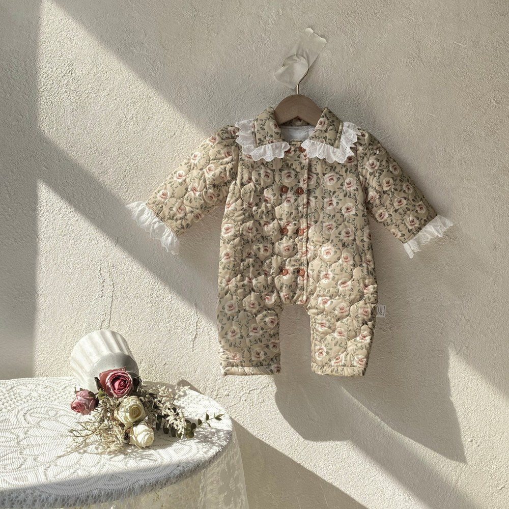 Baby Long Sleeves Floral Thick Rompers