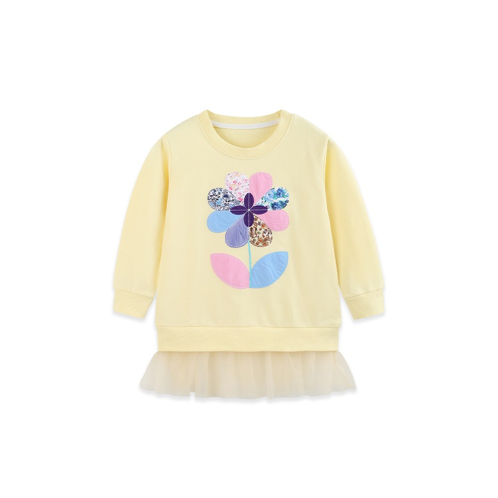 Kids Girls Flowers Pattern Crew Neck Long Sleeves Pullover
