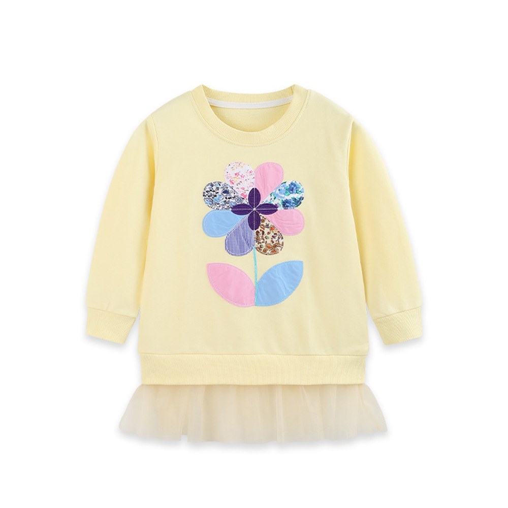 Kids Girls Flowers Pattern Crew Neck Long Sleeves Pullover