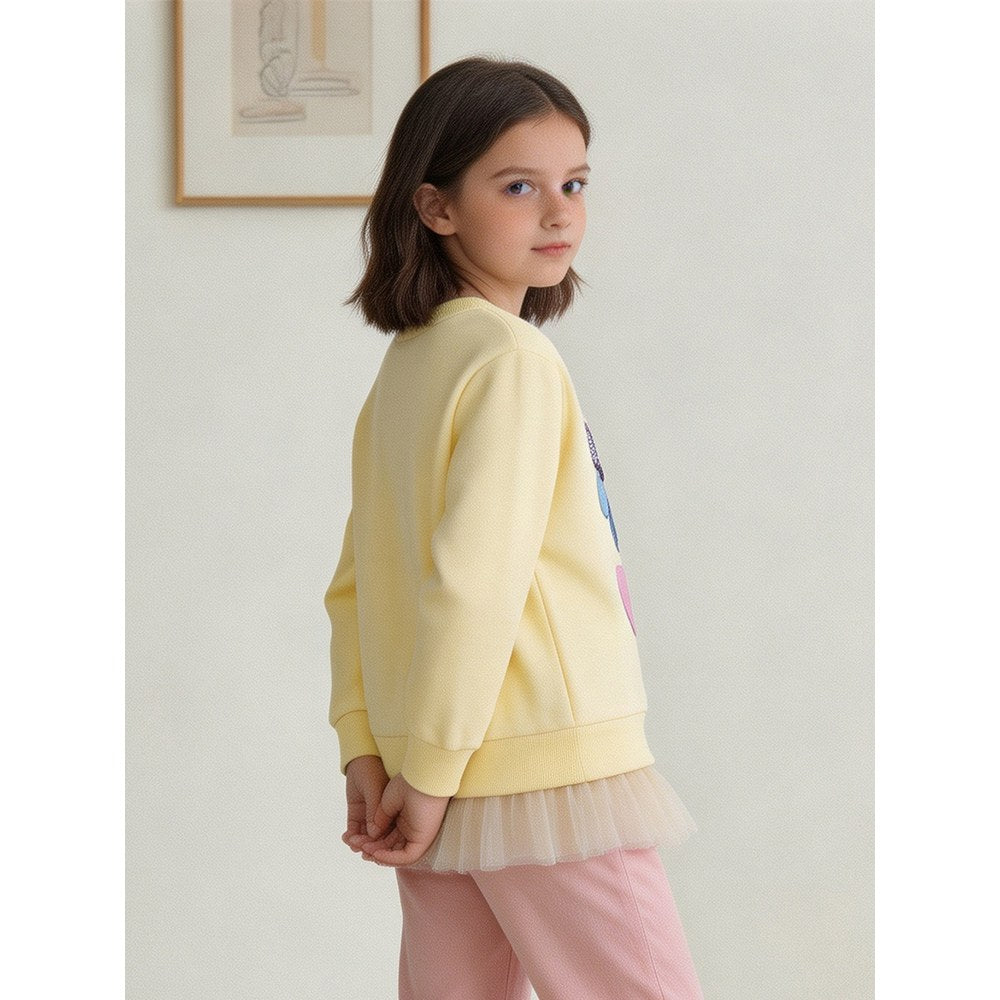 Kids Girls Flowers Pattern Crew Neck Long Sleeves Pullover