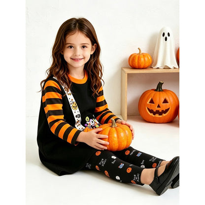 Baby Kids Girls Halloween Cartoon Pattern Long Sleeves Dress and Pants 2-piece Clothing Set