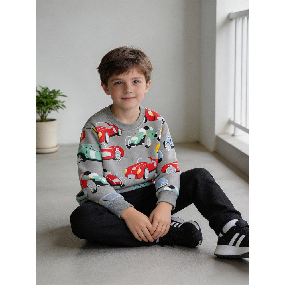 Kids Boys Cartoon Pattern Crew Neck Long Sleeves Sweatshirt