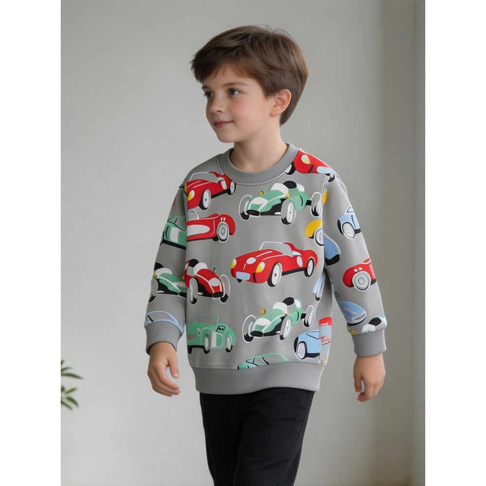 Kids Boys Cartoon Pattern Crew Neck Long Sleeves Sweatshirt