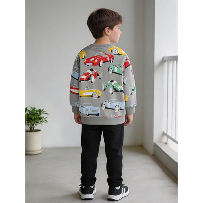 Kids Boys Cartoon Pattern Crew Neck Long Sleeves Sweatshirt