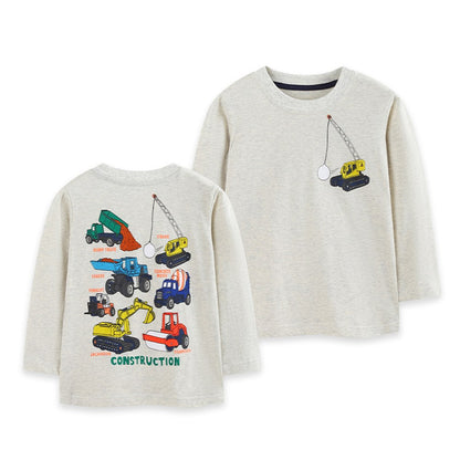 Kids Boys Cartoon Pattern Crew Neck Long Sleeves Top