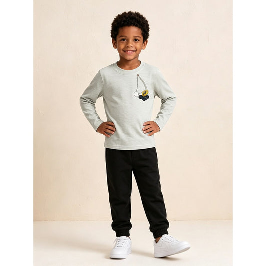 Kids Boys Cartoon Pattern Crew Neck Long Sleeves Top