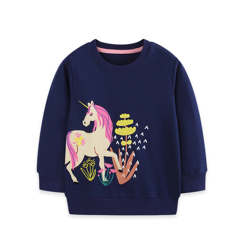 Kids Girls Animals Cartoon Pattern Crew Neck Long Sleeves Pullover