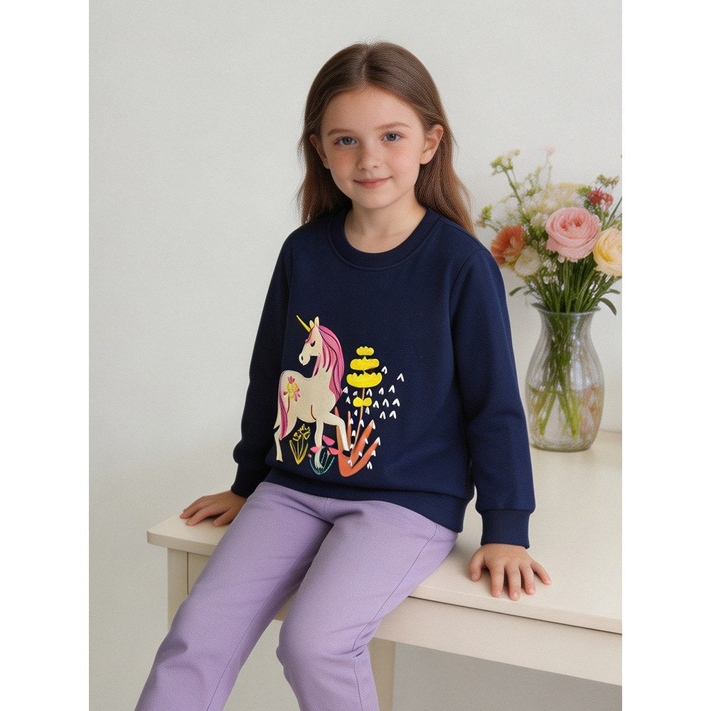 Kids Girls Animals Cartoon Pattern Crew Neck Long Sleeves Pullover