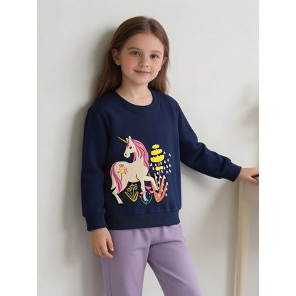 Kids Girls Animals Cartoon Pattern Crew Neck Long Sleeves Pullover