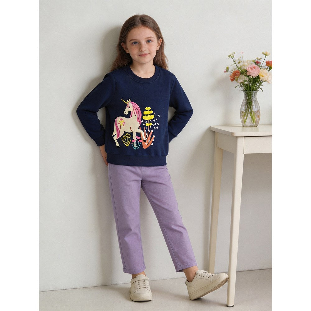 Kids Girls Animals Cartoon Pattern Crew Neck Long Sleeves Pullover