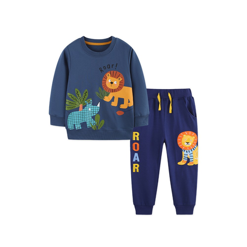 Baby Kids Boys Animals Cartoon Pattern Long Sleeves Sweatshirt and Pants 2-piece Clothing Set