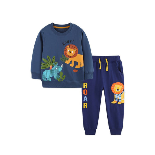 Baby Kids Boys Animals Cartoon Pattern Long Sleeves Sweatshirt and Pants 2-piece Clothing Set