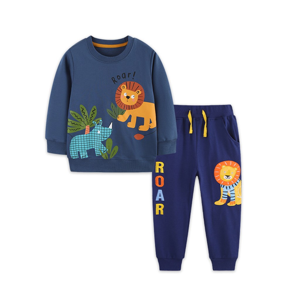 Baby Kids Boys Animals Cartoon Pattern Long Sleeves Sweatshirt and Pants 2-piece Clothing Set
