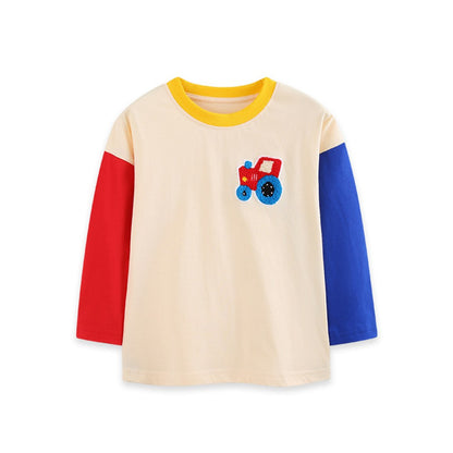Kids Boys Crew Neck Color Patchwork Long Sleeves Top