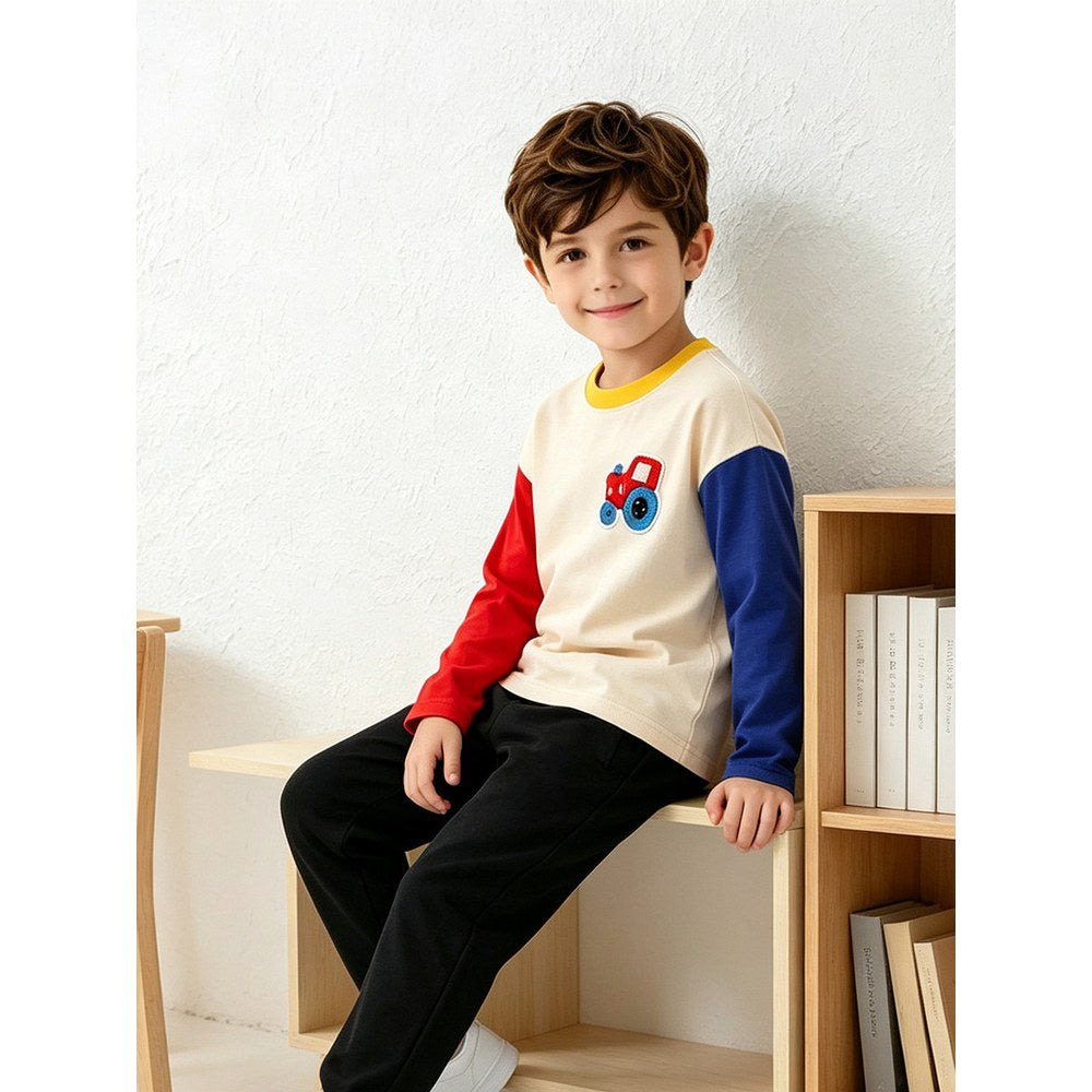 Kids Boys Crew Neck Color Patchwork Long Sleeves Top