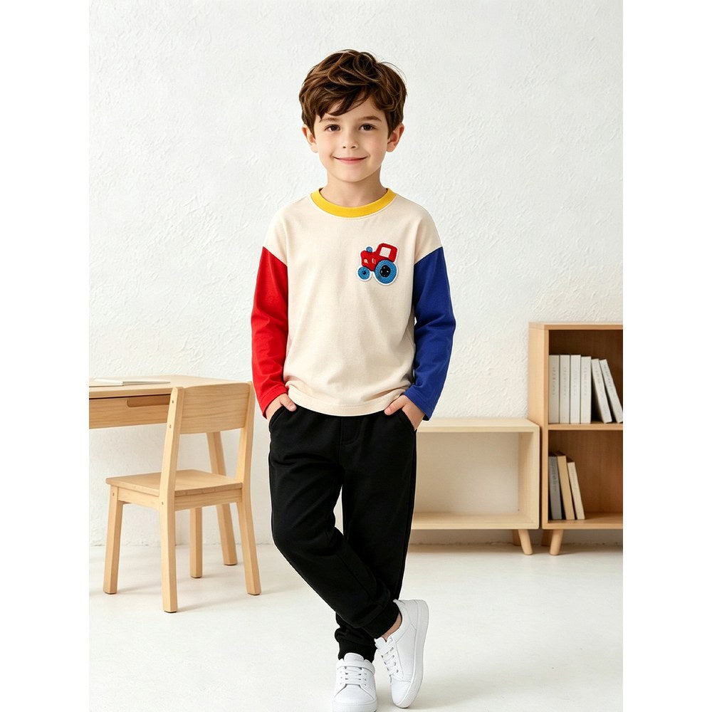 Kids Boys Crew Neck Color Patchwork Long Sleeves Top