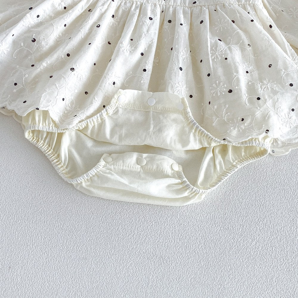 Baby Girls Long Sleeves Dots Pattern Peter Pan Collar Bodysuit Dress