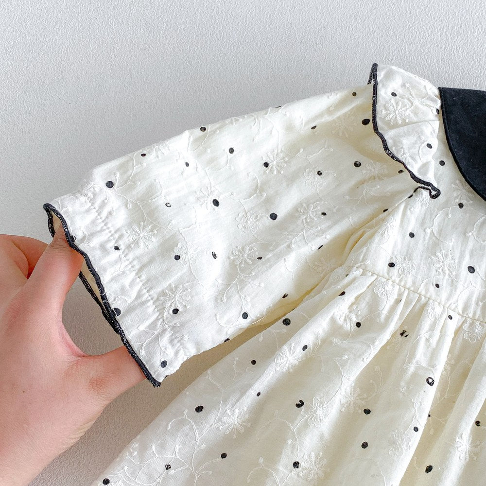 Baby Girls Long Sleeves Dots Pattern Peter Pan Collar Bodysuit Dress