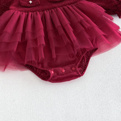 Baby Girls Long Sleeves Red Fashion Bodysuit Dress