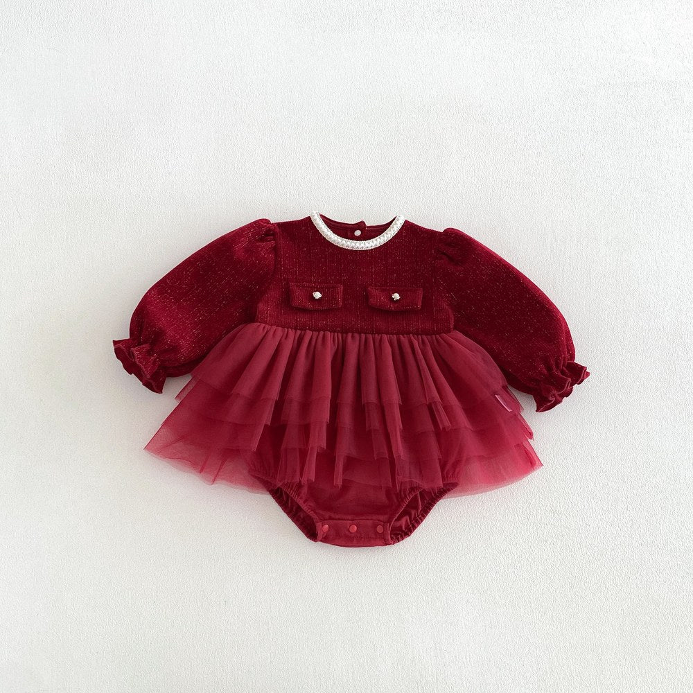 Baby Girls Long Sleeves Red Fashion Bodysuit Dress