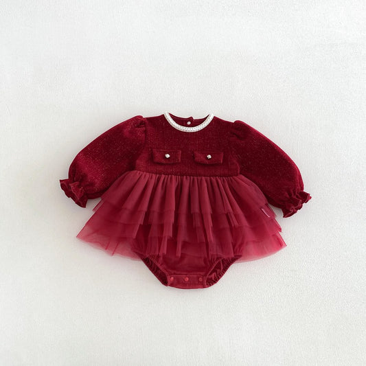 Baby Girls Long Sleeves Red Fashion Bodysuit Dress