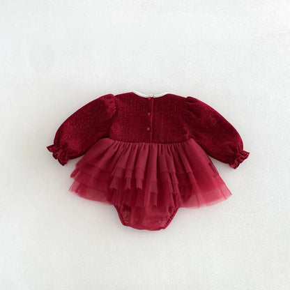 Baby Girls Long Sleeves Red Fashion Bodysuit Dress