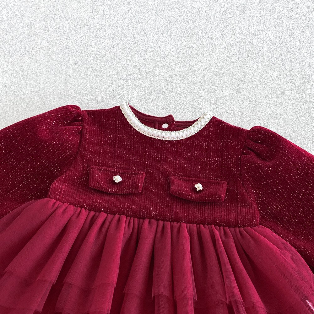 Baby Girls Long Sleeves Red Fashion Bodysuit Dress