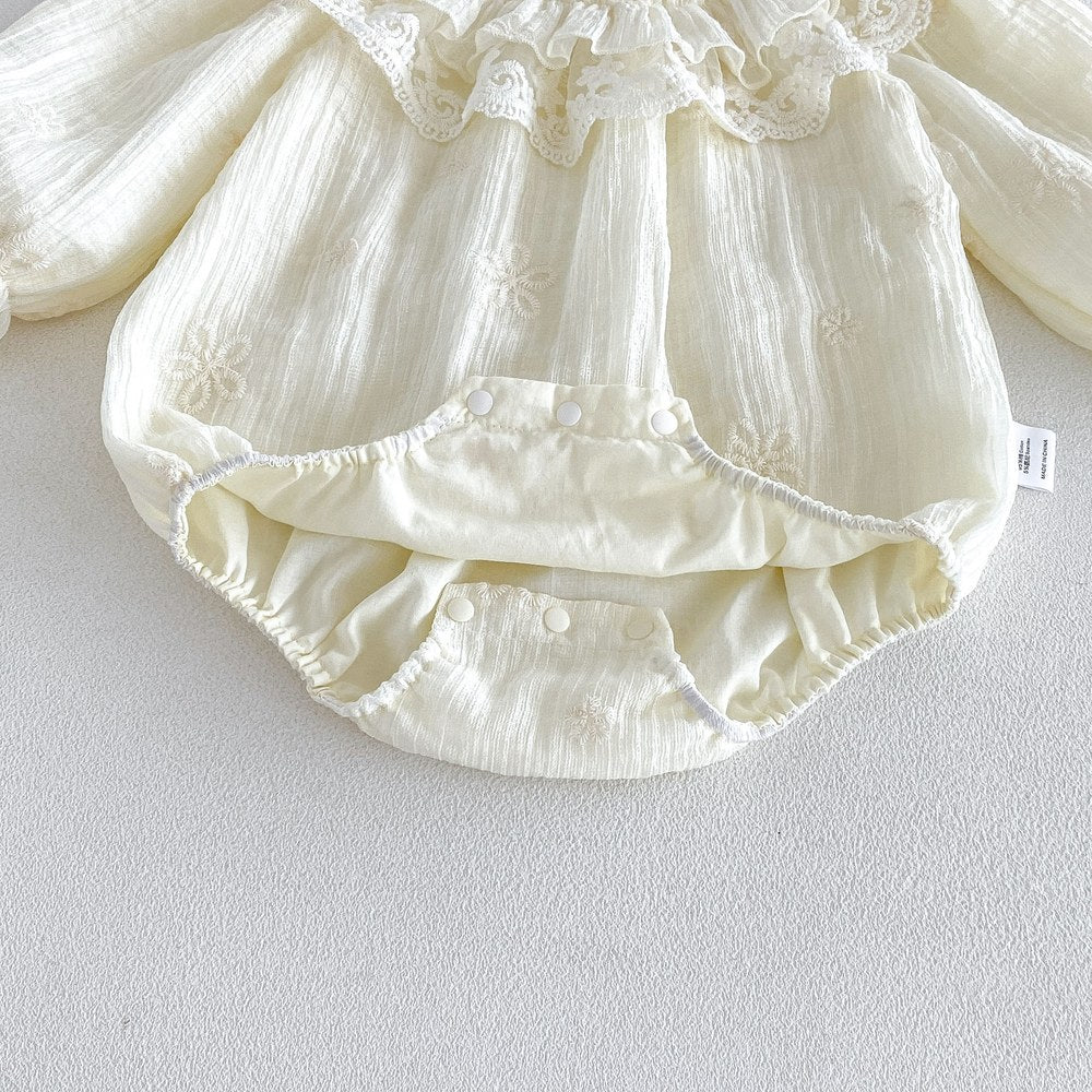 Baby Girls Long Sleeves Apricot Ruffle Design Bodysuit