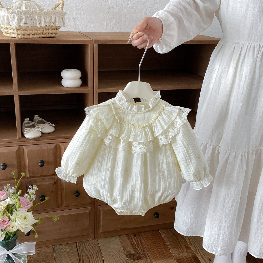 Baby Girls Long Sleeves Apricot Ruffle Design Bodysuit