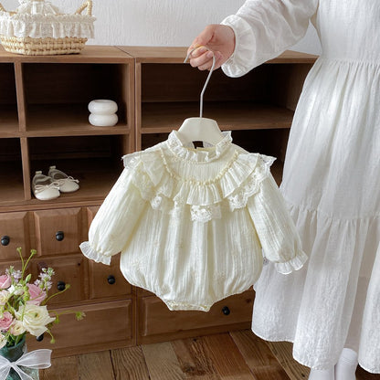 Baby Girls Long Sleeves Apricot Ruffle Design Bodysuit