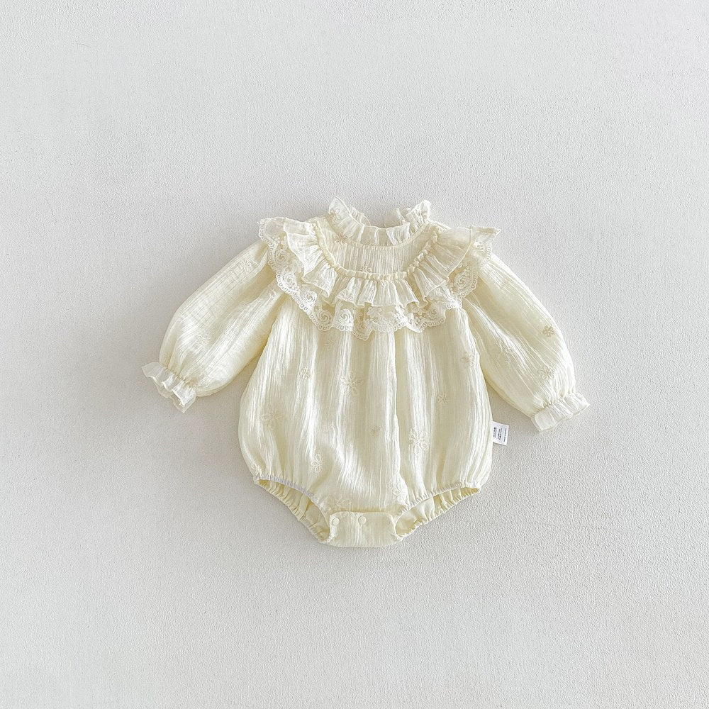 Baby Girls Long Sleeves Apricot Ruffle Design Bodysuit