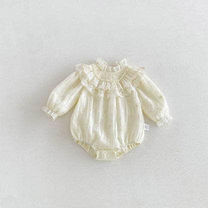 Baby Girls Long Sleeves Apricot Ruffle Design Bodysuit