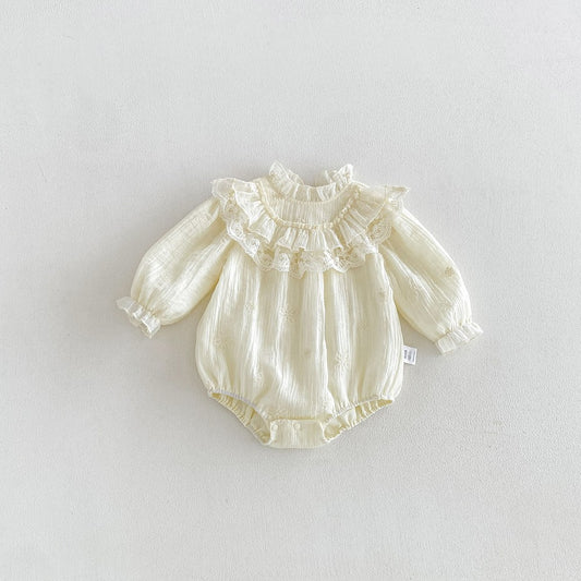 Baby Girls Long Sleeves Apricot Ruffle Design Bodysuit
