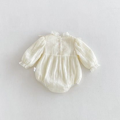 Baby Girls Long Sleeves Apricot Ruffle Design Bodysuit