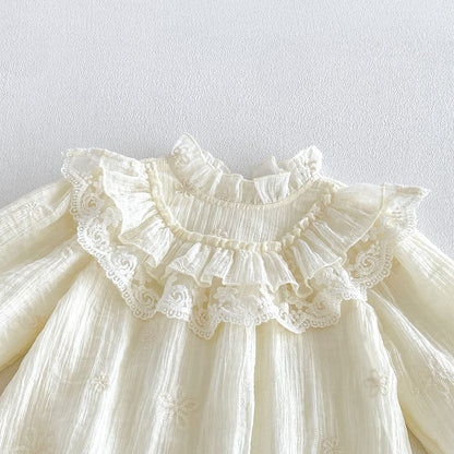 Baby Girls Long Sleeves Apricot Ruffle Design Bodysuit