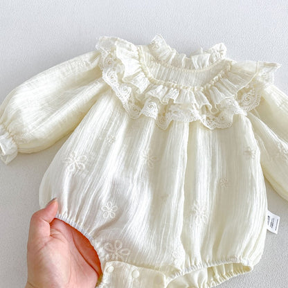 Baby Girls Long Sleeves Apricot Ruffle Design Bodysuit